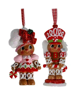 Gingerbread Boy and Girl Baker Nutcracker Ornaments (H5654)